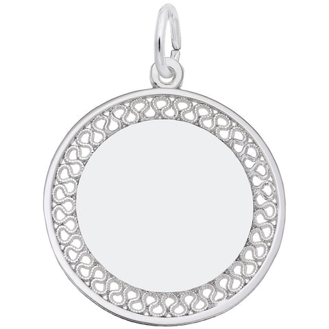 Filigree Disc Charm In 14K White Gold