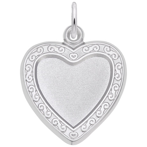 Heart Scroll Charm In 14K White Gold