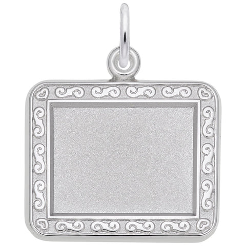 Rect. Hor. Scroll Charm In 14K White Gold