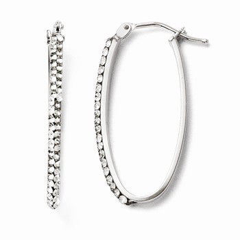 14k White Gold Swarovski Oval Hinged Hoop Earrings