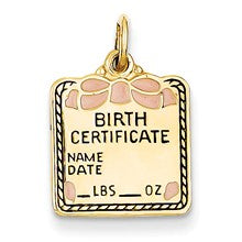 14k Gold Enameled Pink Engravable Birth Certificate Charm hide-image