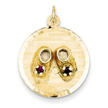 14k Gold &Enamel Medium Solid Engravable Baby Shoes on Disc Charm hide-image