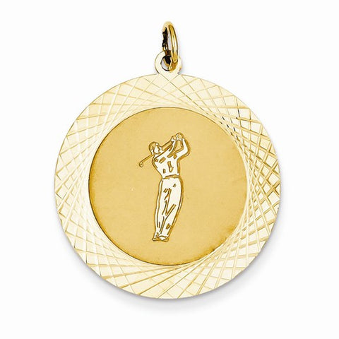 14k Gold Male Golfer on Disc Pendant, Pendants for Necklace