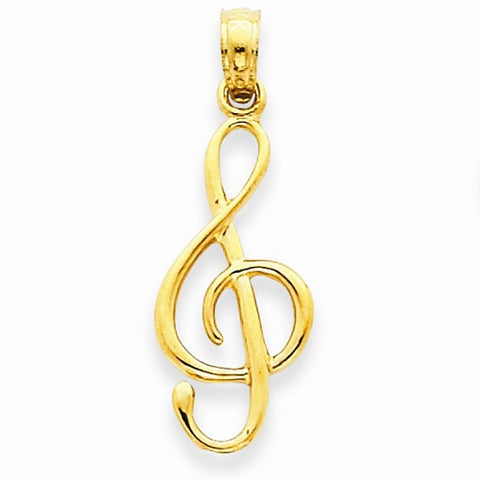 14k Gold 3-D Clef Note Pendant, Pendants for Necklace
