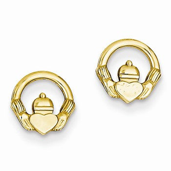14k Yellow Gold Claddagh Post Earrings