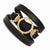 Black Leather Small Gold Coin Holder Wrap Bracelet