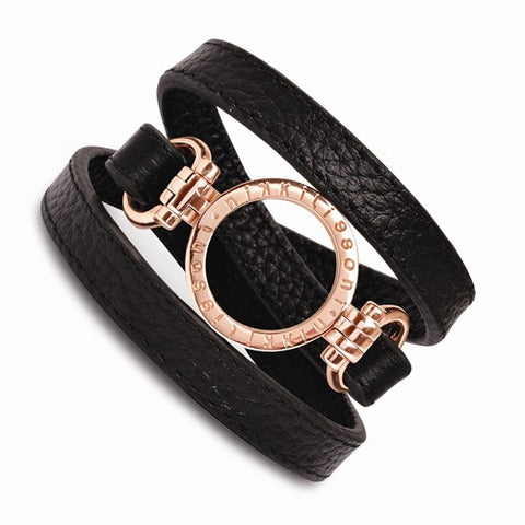 Black Leather Small Coin Holder Wrap Bracelet