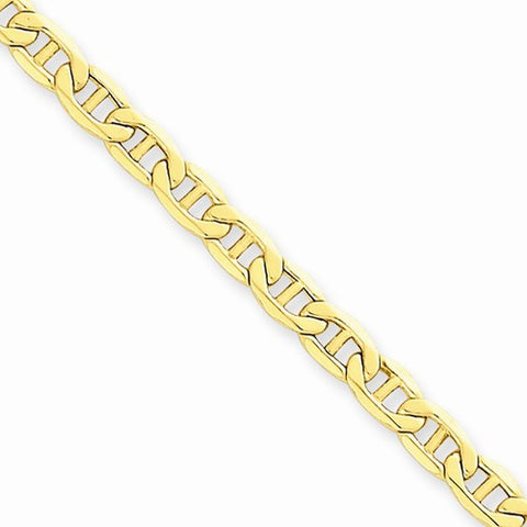 14K Yellow Gold Semi-Solid Anchor Chain Bracelet