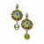 Brass-tone Green Glass Bead, Aqua Teal Enamel Post Earrings