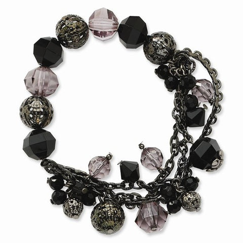 Black-plated Black & Smokey Acrylic Beads Stretch Bracelet