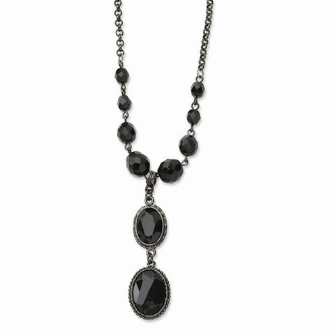 Black-plated Jet Glass Beads & Acrylic Stone Necklace