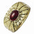 Brass-tone Red Acrylic Stone Hinged Cuff Bangle