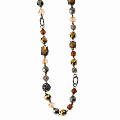 Black-plated Multicolor Glass & Beads w/ Velour Cord Necklace