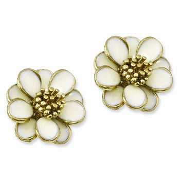 Gold-tone Cream Enamel Flower Post Earrings