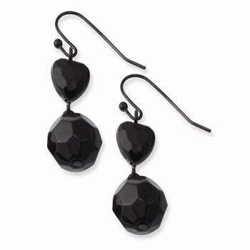 Black-plated Black Acrylic Beads Dangle Earrings