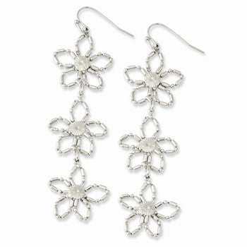 Silver-tone 3-Flower Dangle Earrings