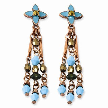 Copper-tone Green, Teal Brown Acrylic Beads Post Earrings
