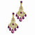 Brass-tone Purple Acrylic Beads Glass Stone Post Dangle Earrings