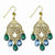 Brass-tone Teal Green Acrylic Beads Dangle Earrings