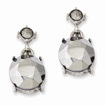 Silver-tone Hematite Acrylic Stones Post Earrings