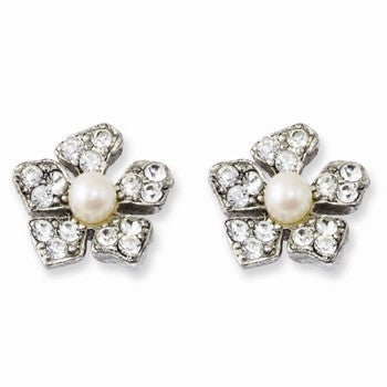 Silver-tone Swarovski Elements Simulated Pearl Post Earrings