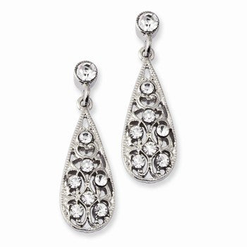 Silver-tone Crystal Teardrop Post Dangle Earrings