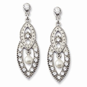 Silver-tone Simulated Pearl Crystals Post Dangle Earrings