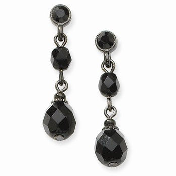 Black-plated Faceted Jet Crystal Post Dangle Earrings