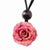Lacquer Dipped Pink Rose Choker Black Cotton Cord Necklace