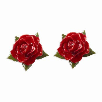Lacquer Dipped Red Rose Stud Earrings
