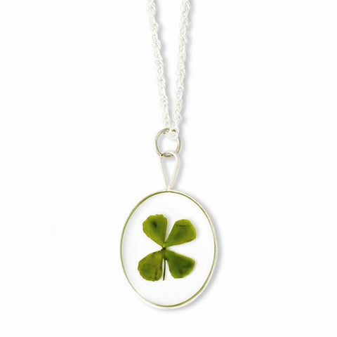 Silver Trim Four Leaf Clover Oval Silver-Plated Chain