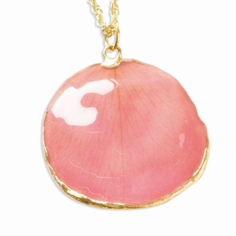 Lacquer Dipped K Gold Trim Pink Rose Petal Gold-Tone Chain