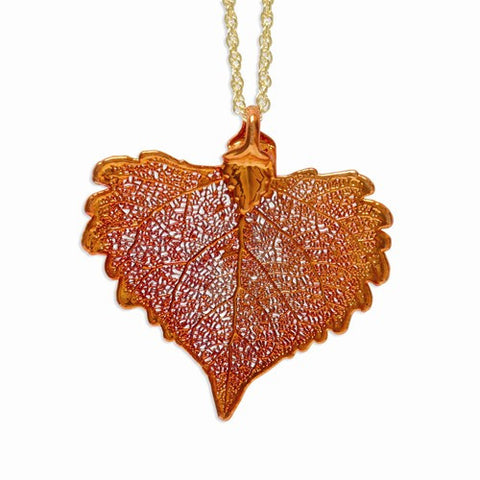 Iridescent Copper Dipped Cottonwood Leaf Gold-Tone Chain