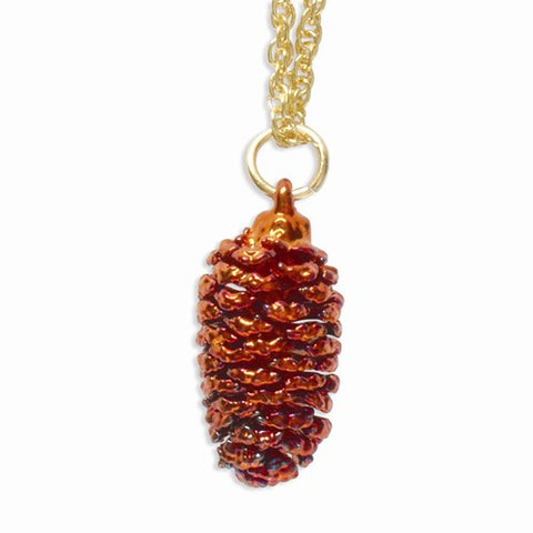 Iridescent Copper Dipped Pine Cone Gold-Tone Chain