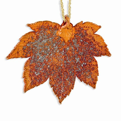 Iridescent Copper Dipped Full Moon Maple Leaf with Gold-Tone Chain