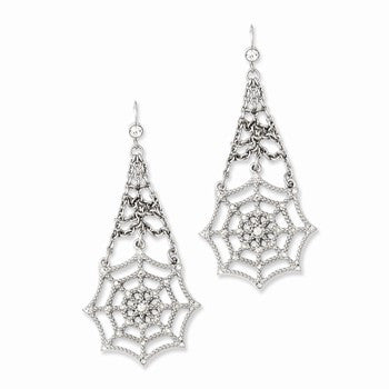 Marvel Comics Silver-tone Spiderman Web w/Crystals Ch&elier Earrings
