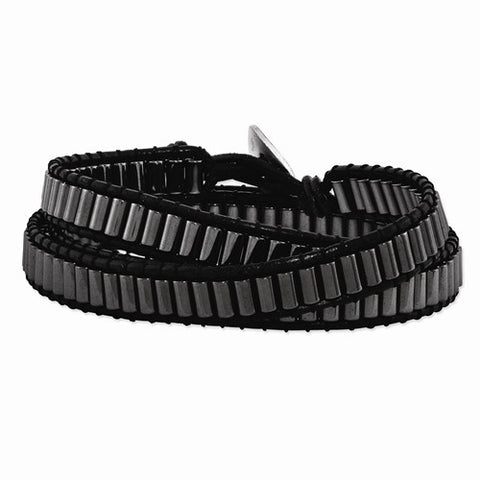 Hematite Beaded and Leather Multi-Wrap Bracelet