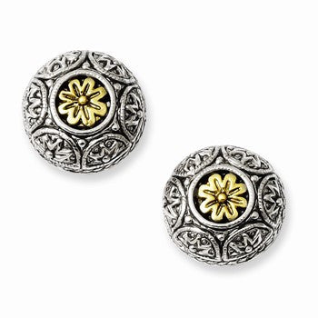 Silver-tone Brass Flower Accent Stud Post Earrings