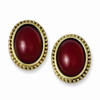Gold-tone Red Acrylic Stone Post Earrings