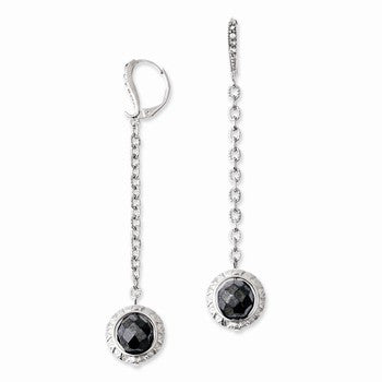 Silver-tone Hematite Clear Crystal Dangle Leverback Earrings
