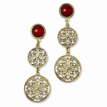Gold-tone Red Acrylic Stone Post Dangle Earrings