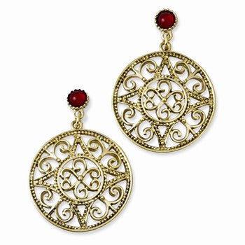 Gold-tone Red Acrylic Stone Post Dangle Earrings