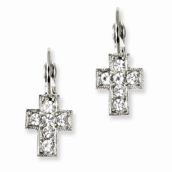 Silver-tone Clear Crystal Crosses Leverback Earrings