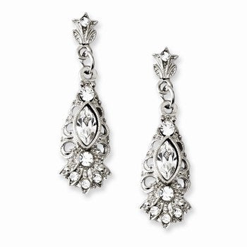 Silver-tone Crystal Post Dangle Earrings