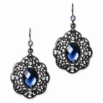 Black-plated Blue Acrylic Glass Dangle Earrings