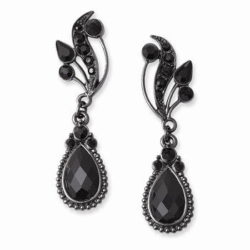 Black-plated Black Swarovski Elements Post Dangle Earrings