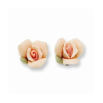 Gold-tone Pink Porcelain Rose Post Earrings