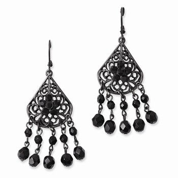 Black-plated Black Epoxy Stones Leverback Dangle Earrings