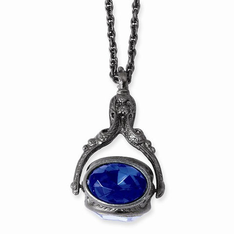 Black-plated Lt & Dark Blue Crystal Spinning Pendant Necklace