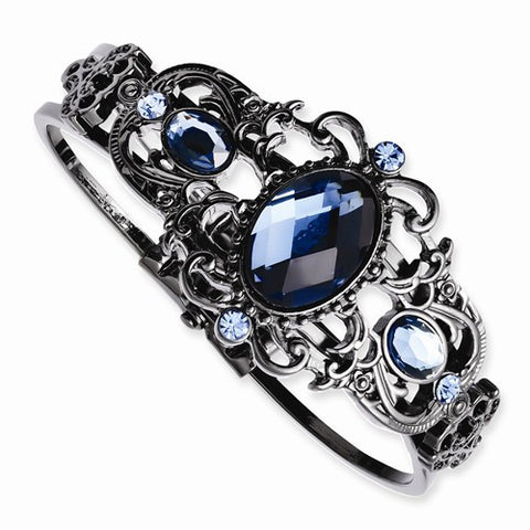 Black-plated Blue Acrylic & Glass Hinged Bracelet